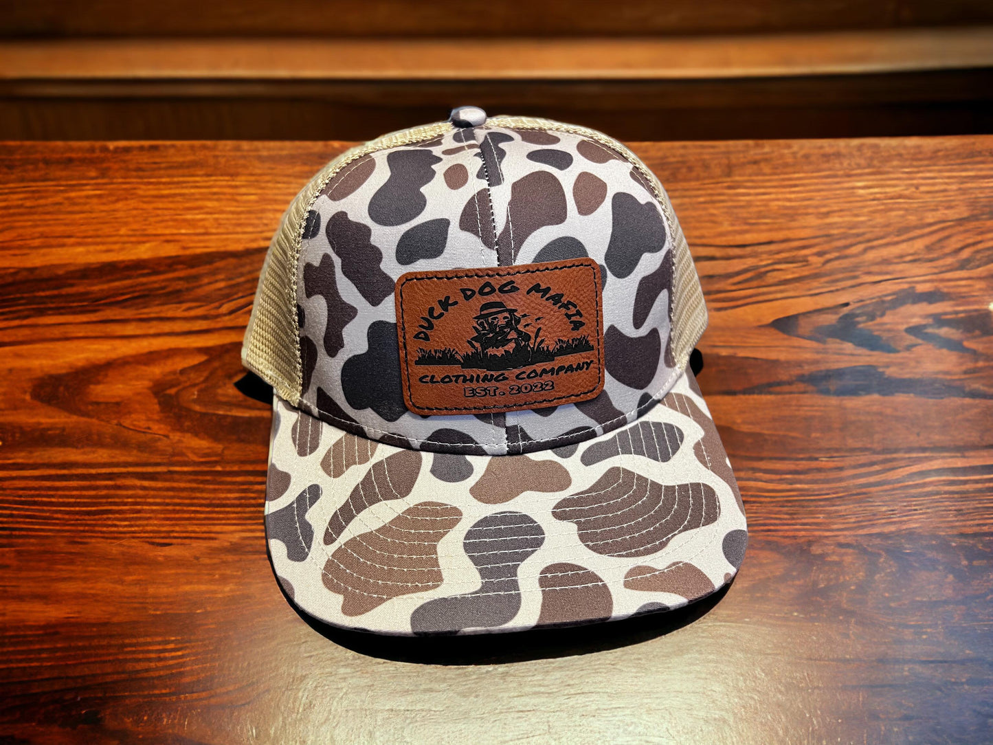 Duck Dog Mafia Brown Retro Camo W/ Light Back Leather Patch Hat