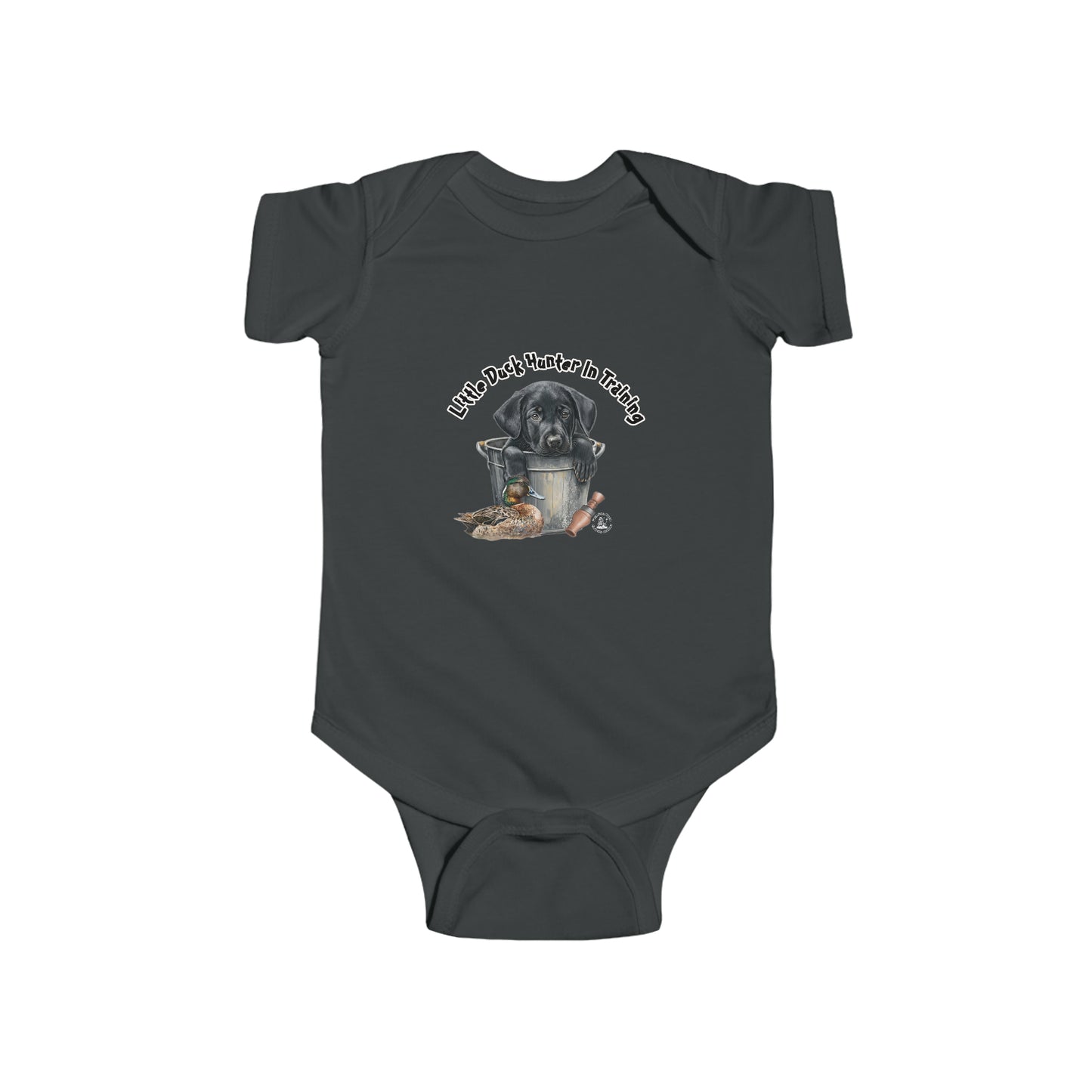 Little Duck Hunter In Training Infant Fine Jersey Bodysuit Black Lab Puppy