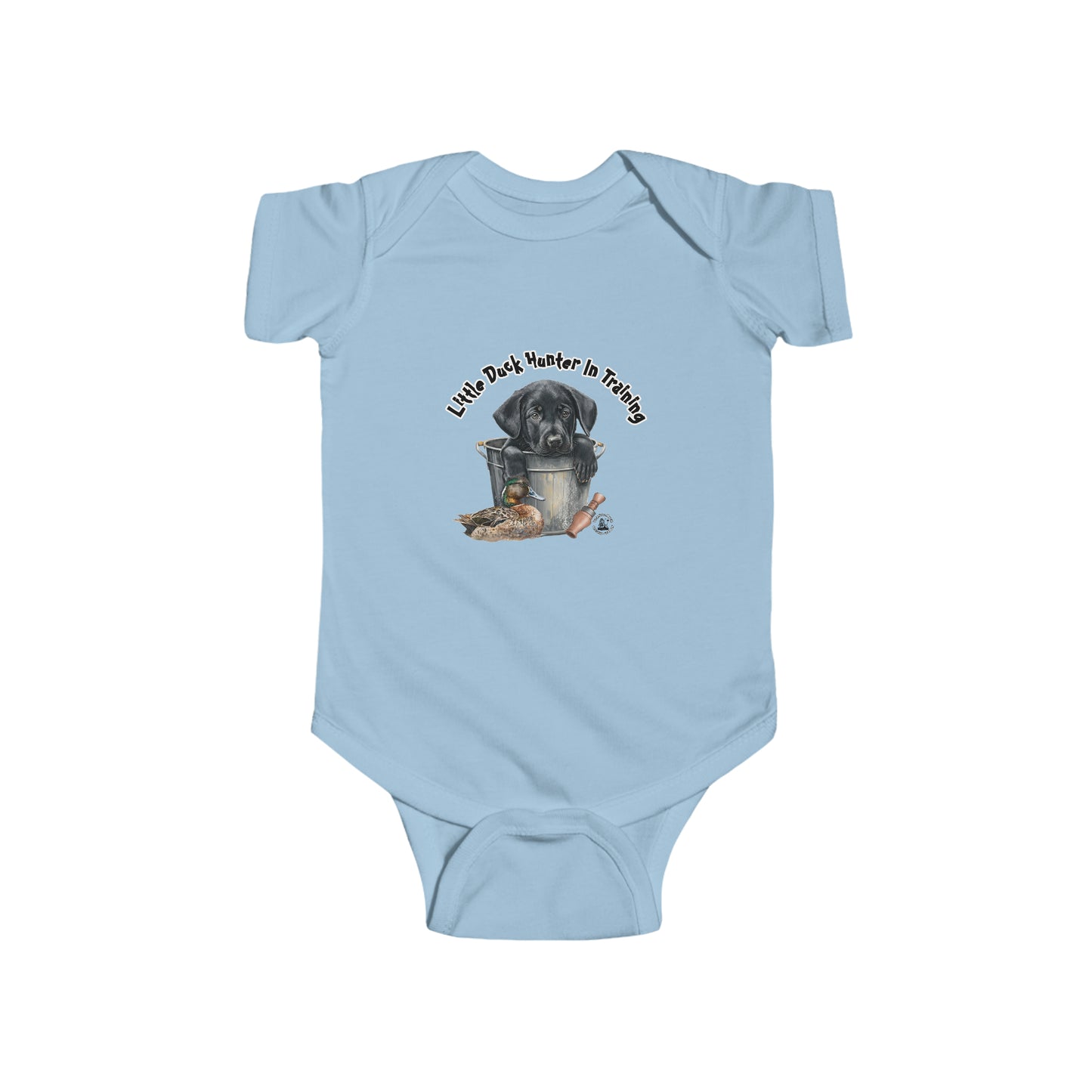 Little Duck Hunter In Training Infant Fine Jersey Bodysuit Black Lab Puppy