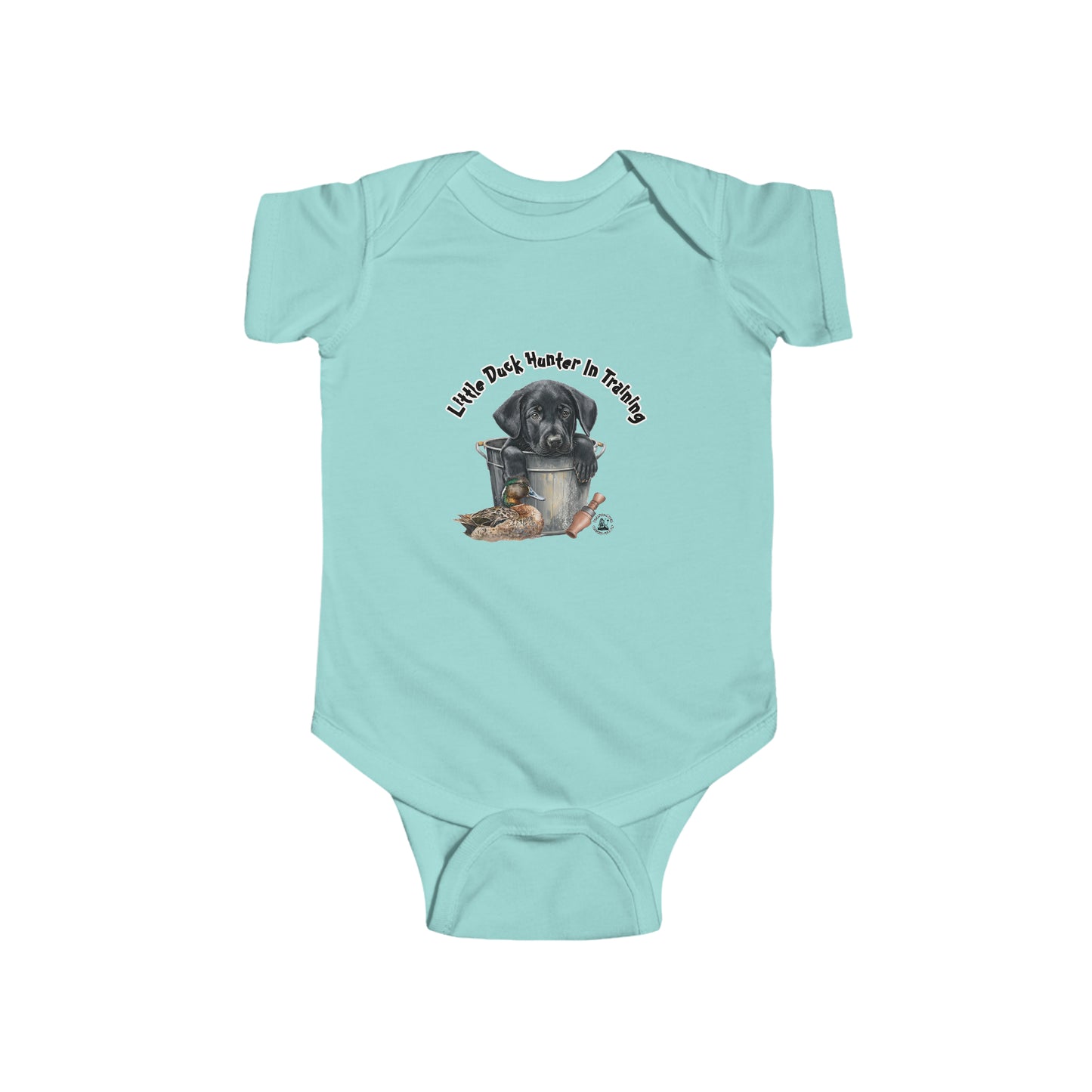Little Duck Hunter In Training Infant Fine Jersey Bodysuit Black Lab Puppy