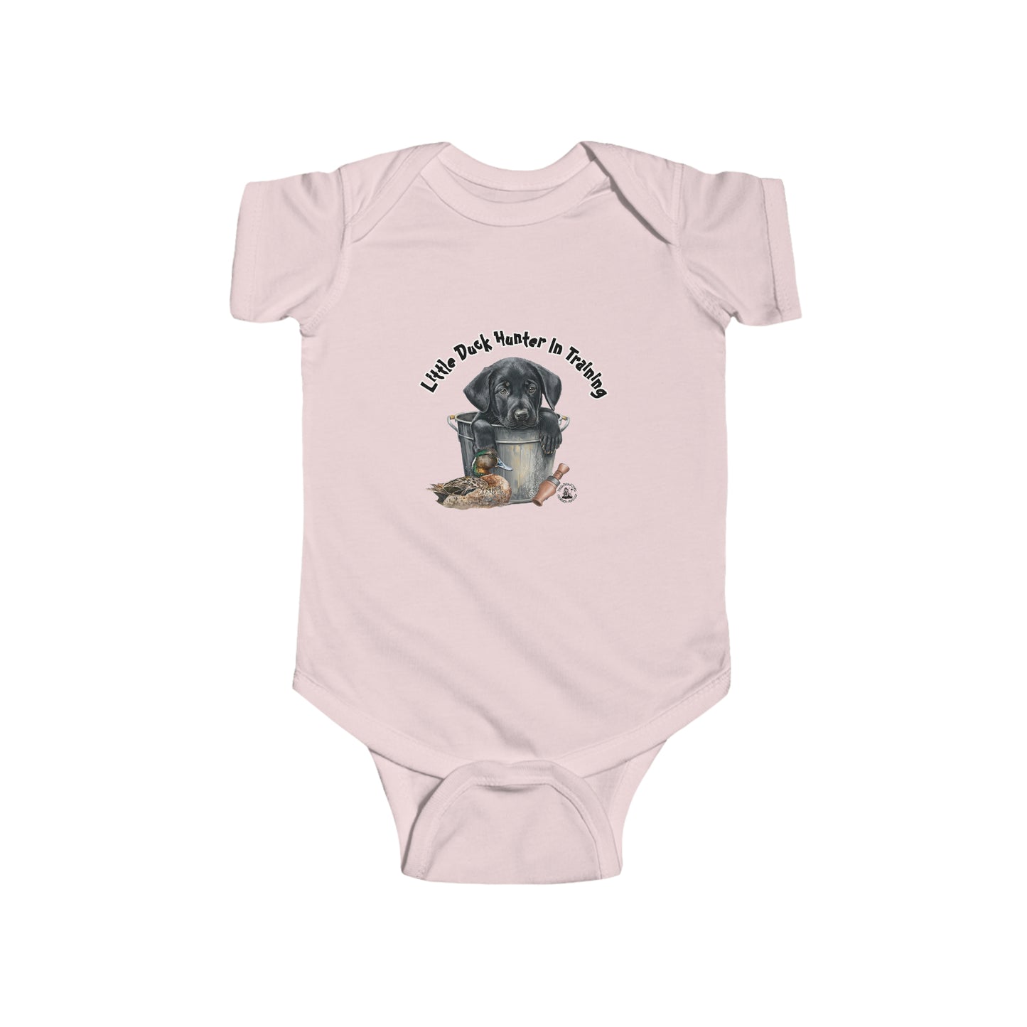 Little Duck Hunter In Training Infant Fine Jersey Bodysuit Black Lab Puppy