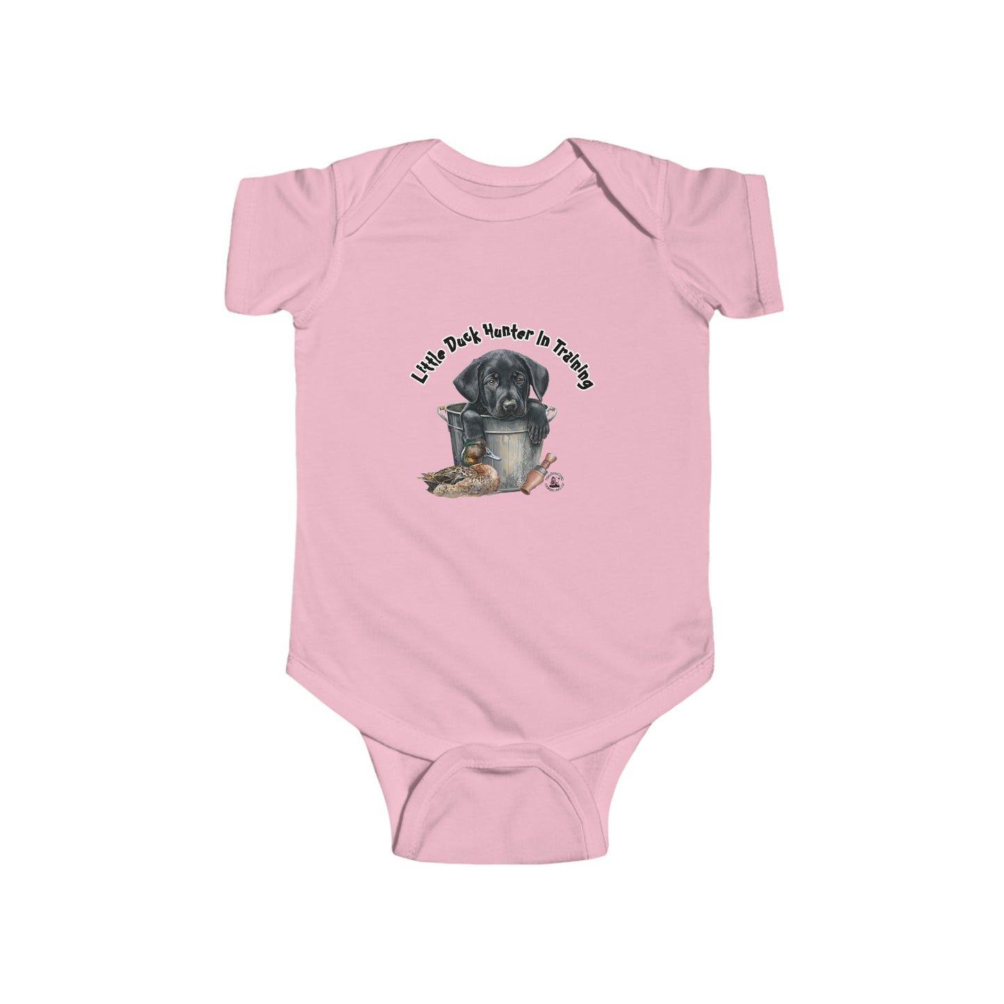 Little Duck Hunter In Training Infant Fine Jersey Bodysuit Black Lab Puppy
