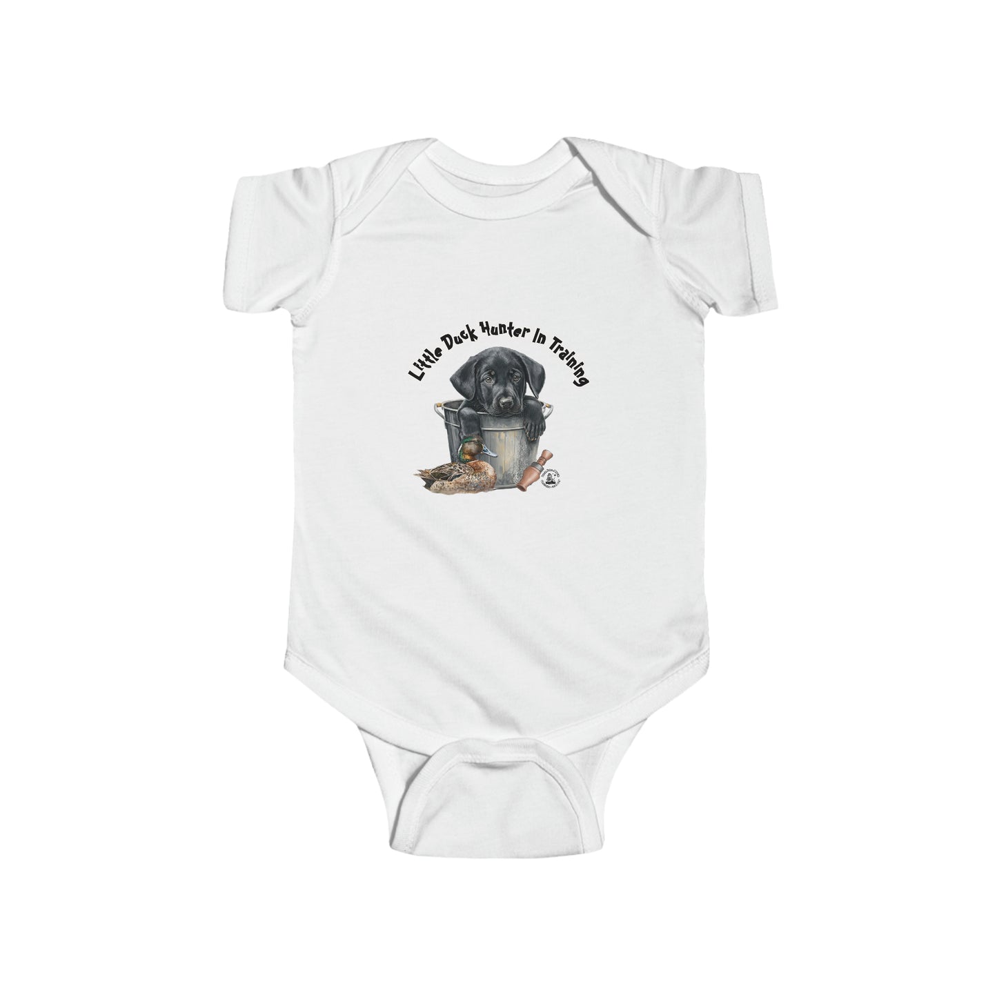 Little Duck Hunter In Training Infant Fine Jersey Bodysuit Black Lab Puppy