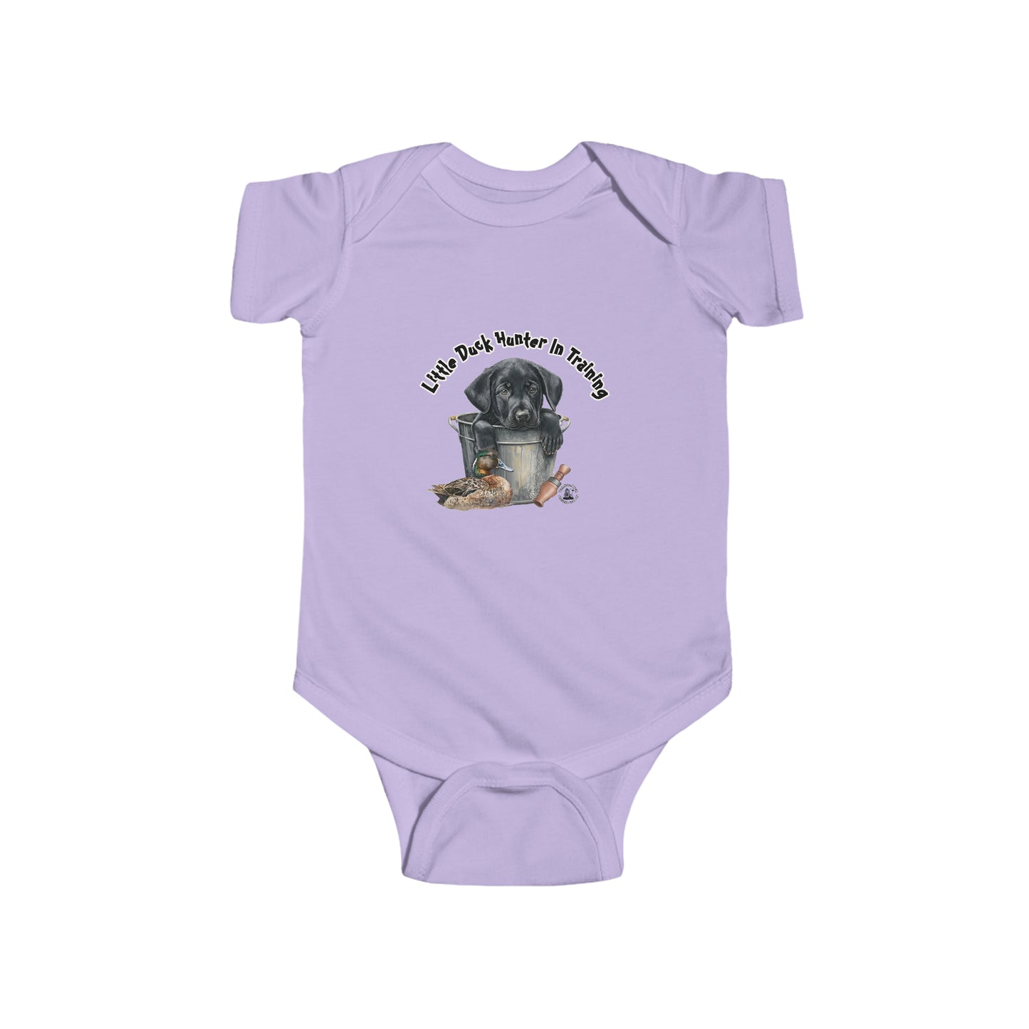 Little Duck Hunter In Training Infant Fine Jersey Bodysuit Black Lab Puppy