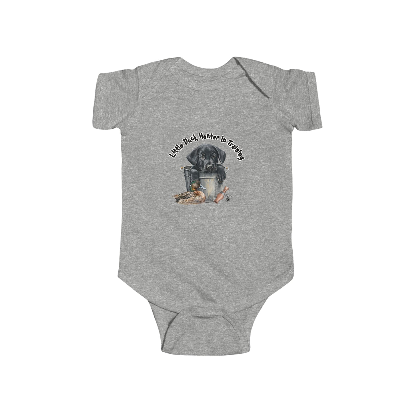 Little Duck Hunter In Training Infant Fine Jersey Bodysuit Black Lab Puppy