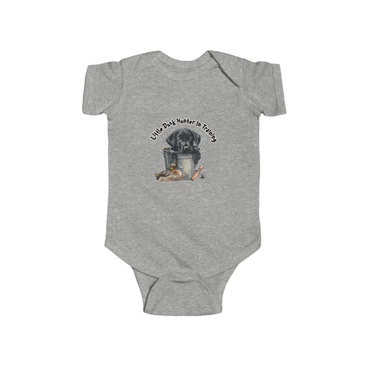 Little Duck Hunter In Training Infant Fine Jersey Bodysuit Black Lab Puppy