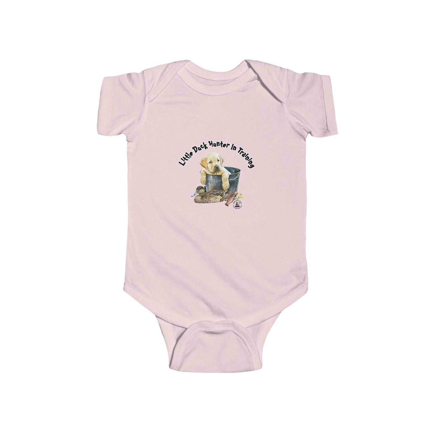 Little Duck Hunter In Training Infant Fine Jersey Bodysuit Yellow Lab Puppy