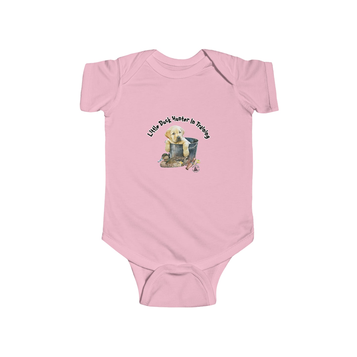 Little Duck Hunter In Training Infant Fine Jersey Bodysuit Yellow Lab Puppy