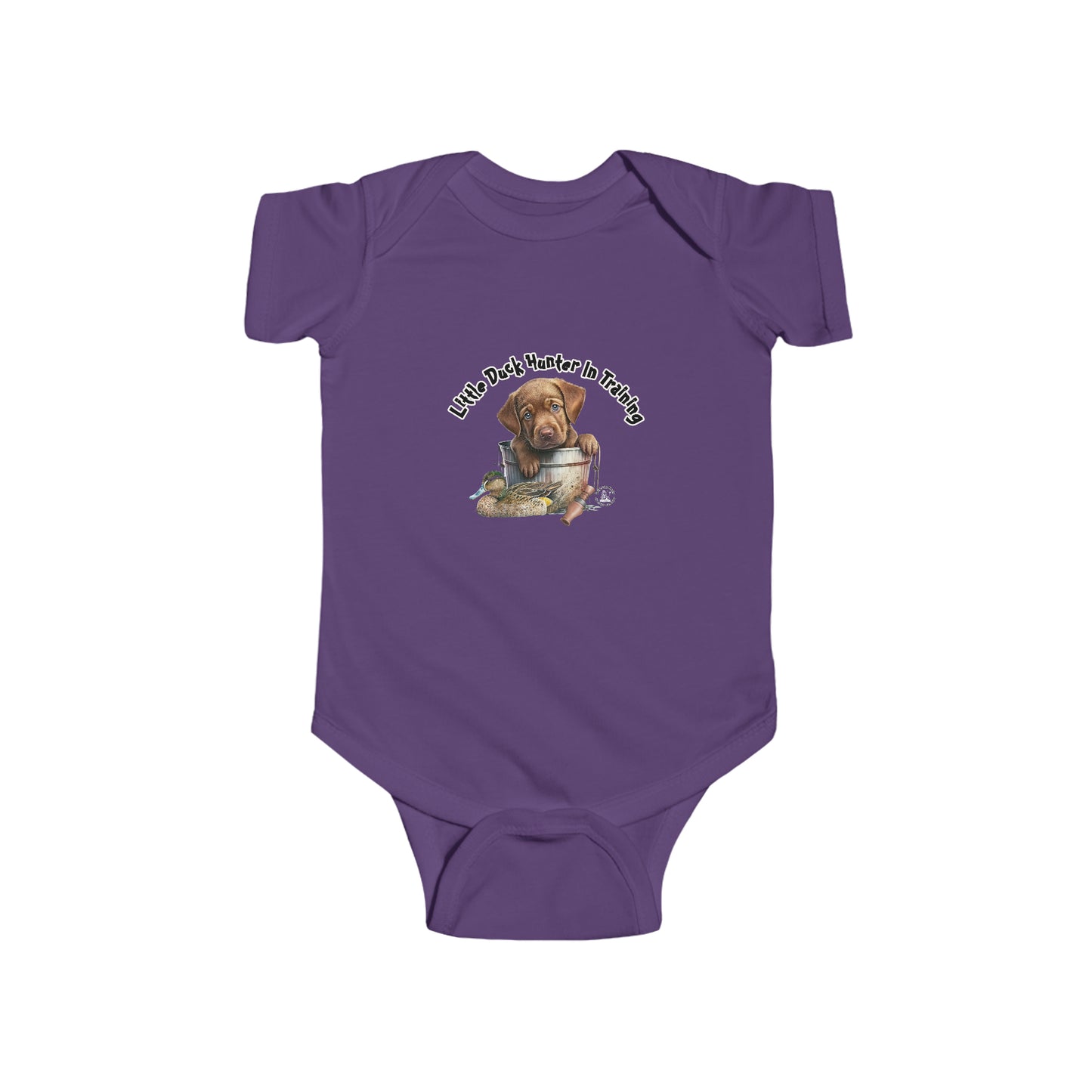 Little Duck Hunter In Training Infant Fine Jersey Bodysuit Yellow Lab Puppy