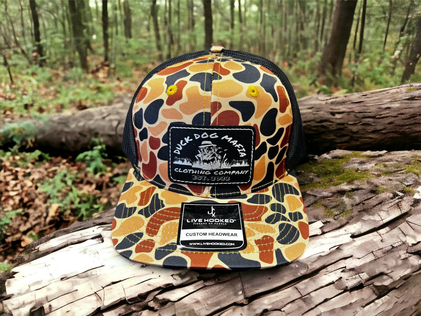 Duck Dog Mafia Retro Fall Camo/Black Leather Patch Hat