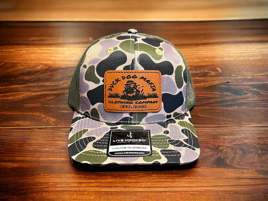 Duck Dog Mafia Dark Green Retro Camo Leather Patch Hat