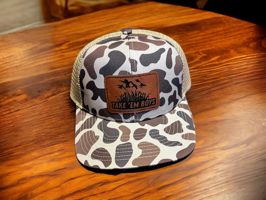 Take' Em Boys  Brown Retro Camo W/ Light Back Leather Patch Hat