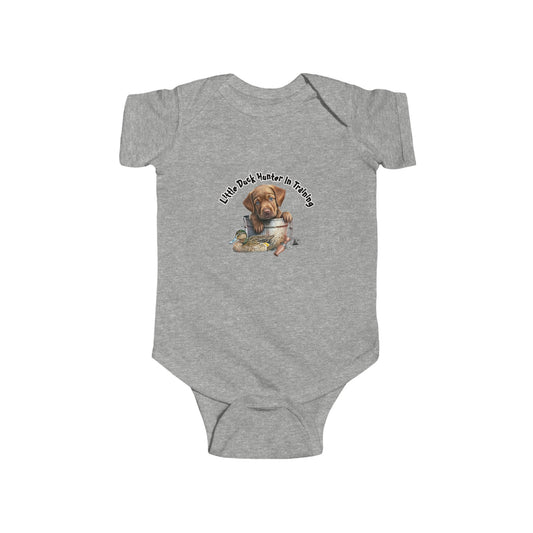 Little Duck Hunter In Training Infant Fine Jersey Bodysuit Fox Red Lab Puppy
