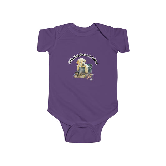 Little Duck Hunter In Training Infant Fine Jersey Bodysuit Yellow Lab Puppy