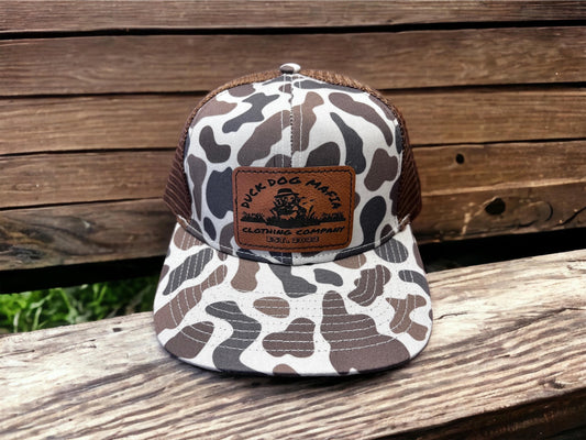 Duck Dog Mafia Brown Retro Camo Leather Patch Hat