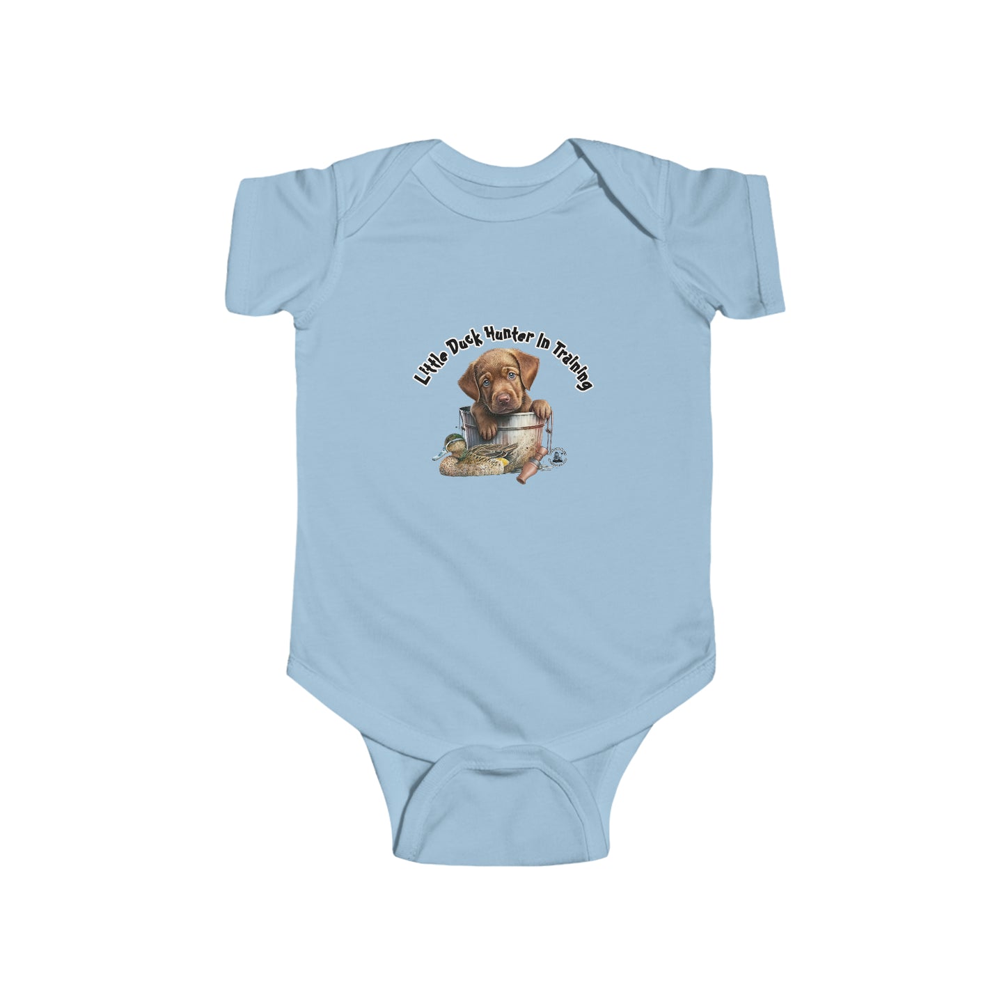 Little Duck Hunter In Training Infant Fine Jersey Bodysuit Fox Red Lab Puppy