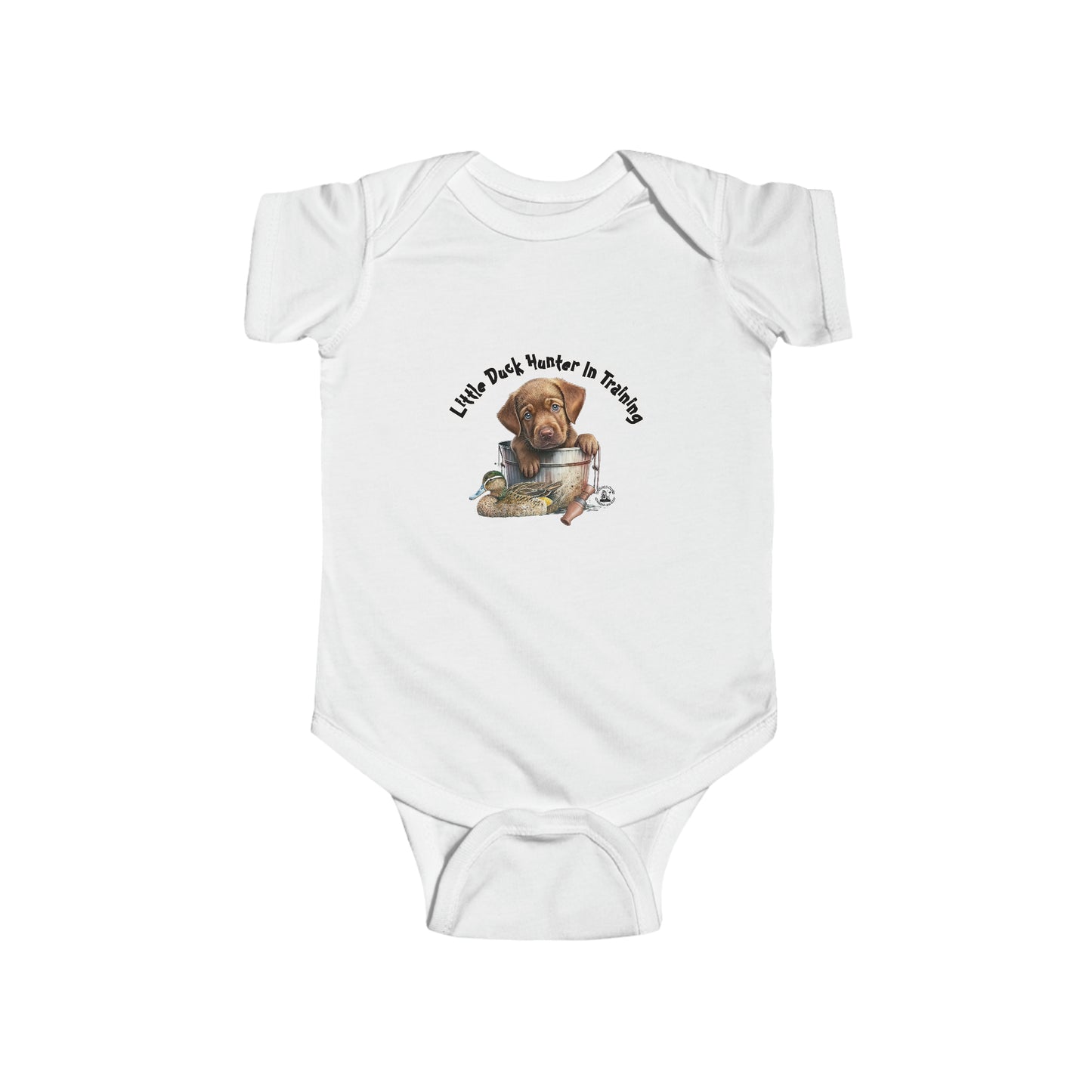 Little Duck Hunter In Training Infant Fine Jersey Bodysuit Fox Red Lab Puppy
