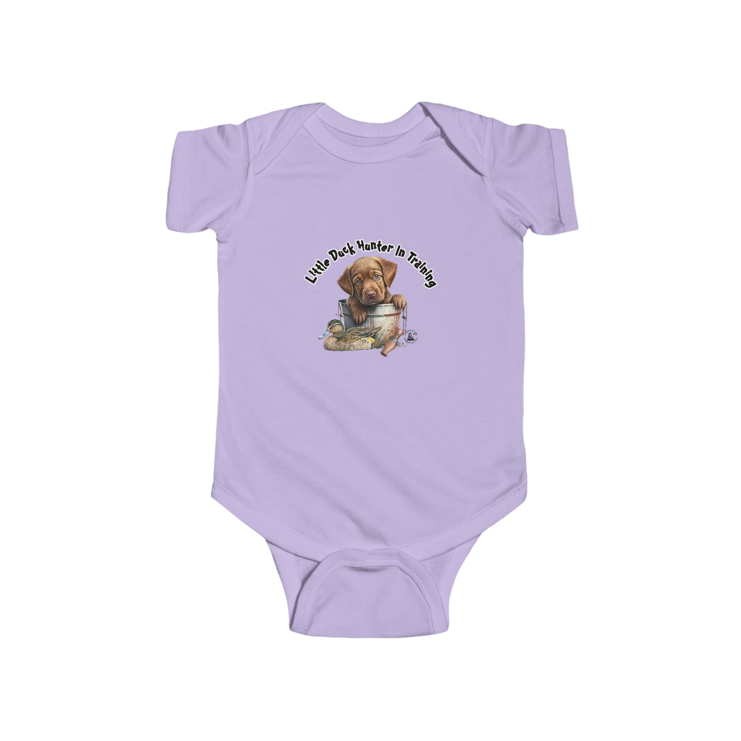 Little Duck Hunter In Training Infant Fine Jersey Bodysuit Fox Red Lab Puppy