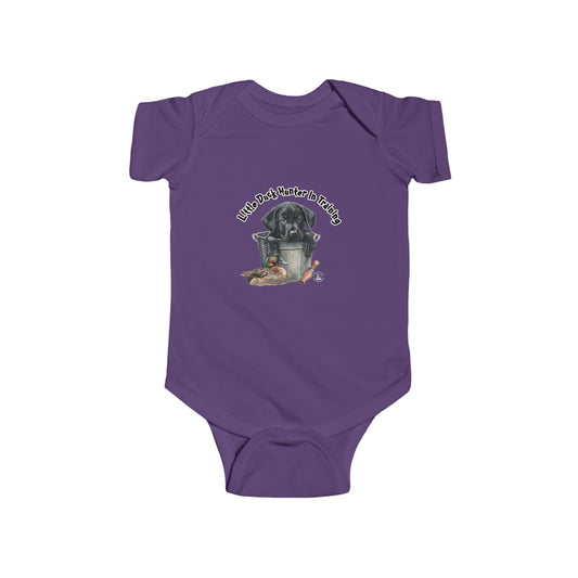 Little Duck Hunter In Training Infant Fine Jersey Bodysuit Black Lab Puppy