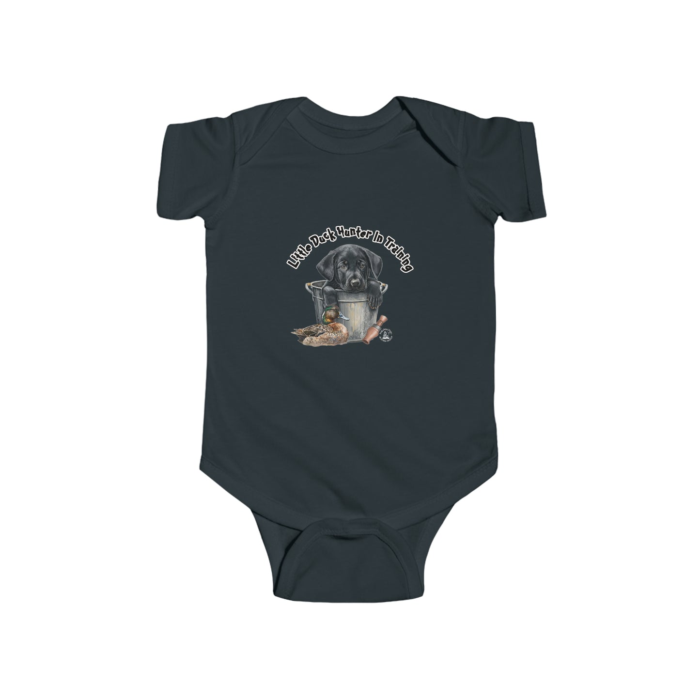 Little Duck Hunter In Training Infant Fine Jersey Bodysuit Black Lab Puppy