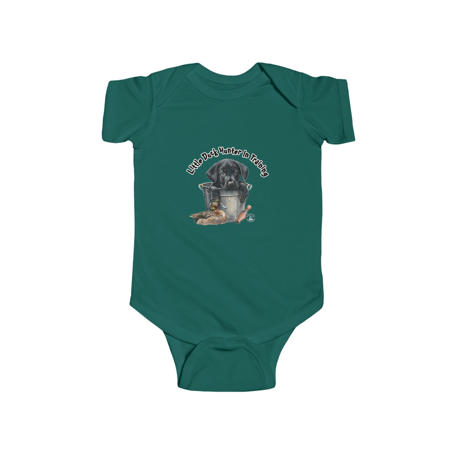 Little Duck Hunter In Training Infant Fine Jersey Bodysuit Black Lab Puppy