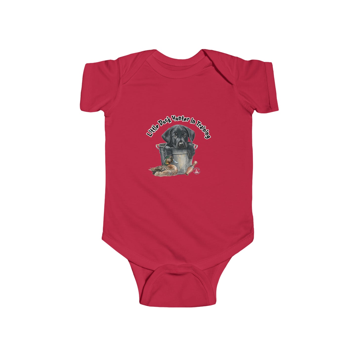 Little Duck Hunter In Training Infant Fine Jersey Bodysuit Black Lab Puppy