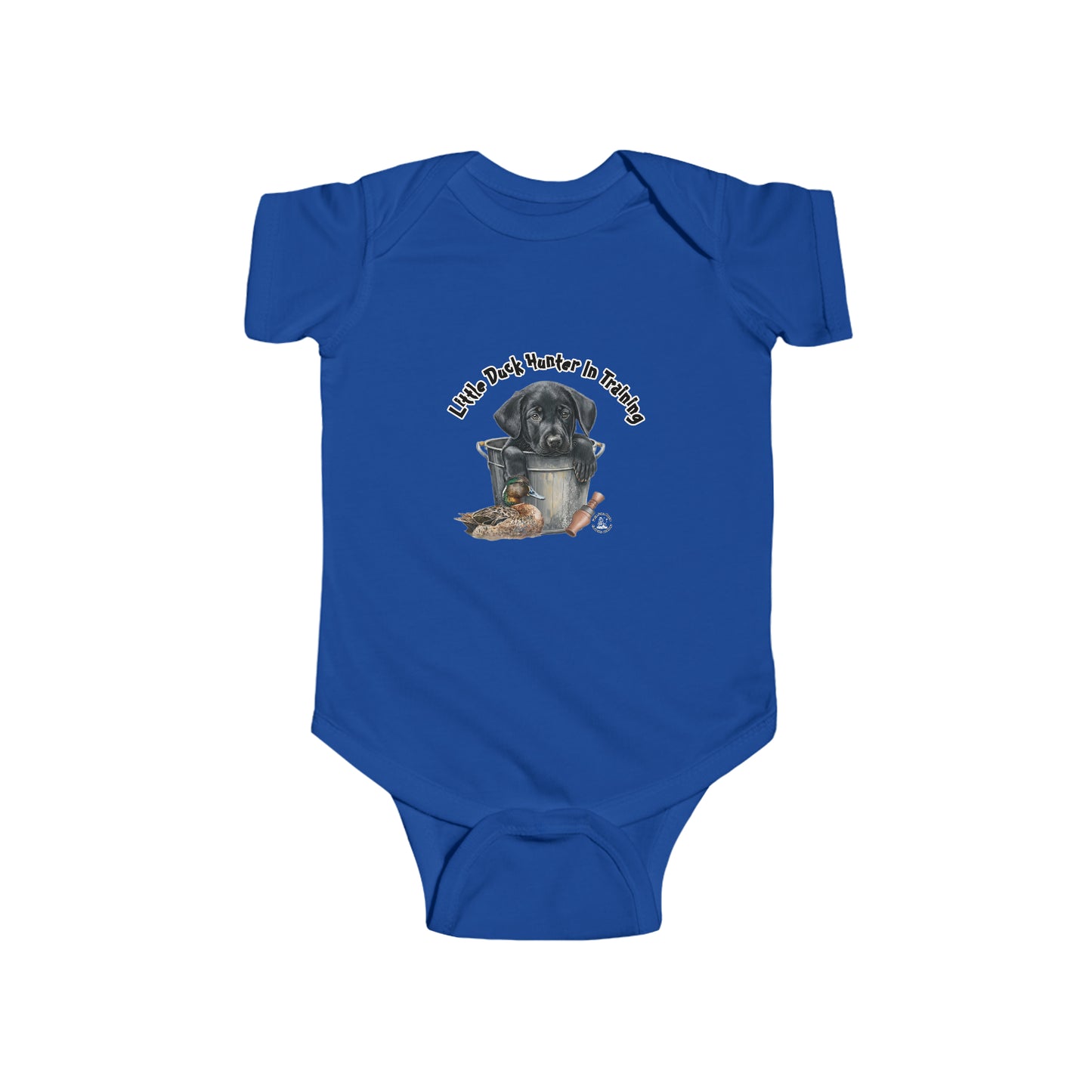 Little Duck Hunter In Training Infant Fine Jersey Bodysuit Black Lab Puppy